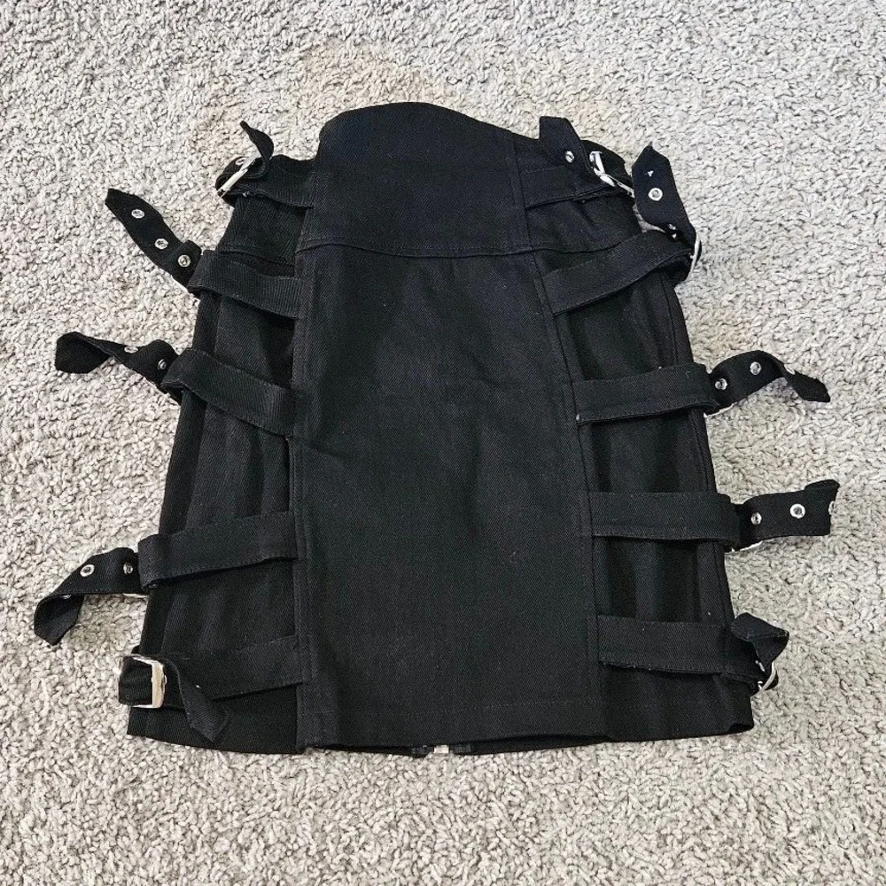 Lip Service Cult Black Buckle Strap Mini Skirt Punk Gothic Industrial Small